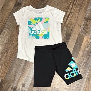 Girls Adidas White Tee and Black Shorts Set